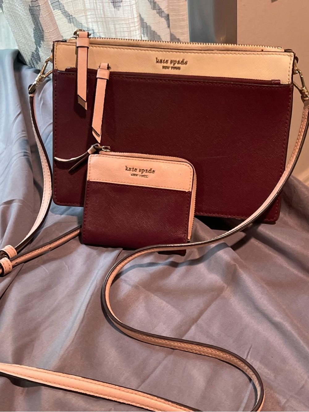 kate spade Two-Tone Wine and Blush Crossbody with Matching wallet